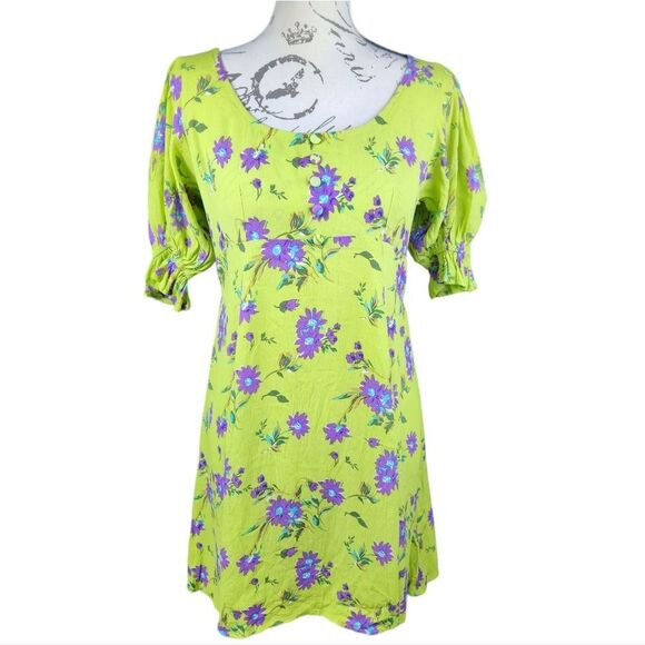 NEW Faithfull The Brand - La Barben Mini Dress - Locanda Floral Green - 4 -Small - Picture 3 of 12